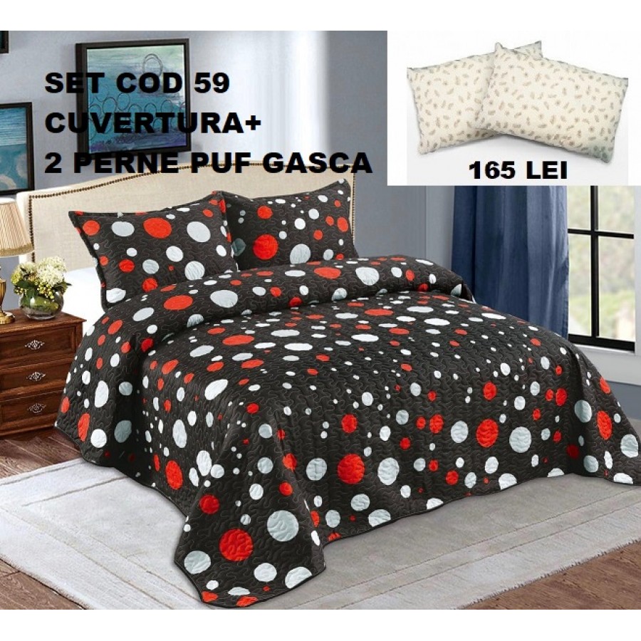Set Cuvertura+2 Perne Puf SET59 - Pachet Cuvertura+2 Perne Gasca - ofertelecasei.ro